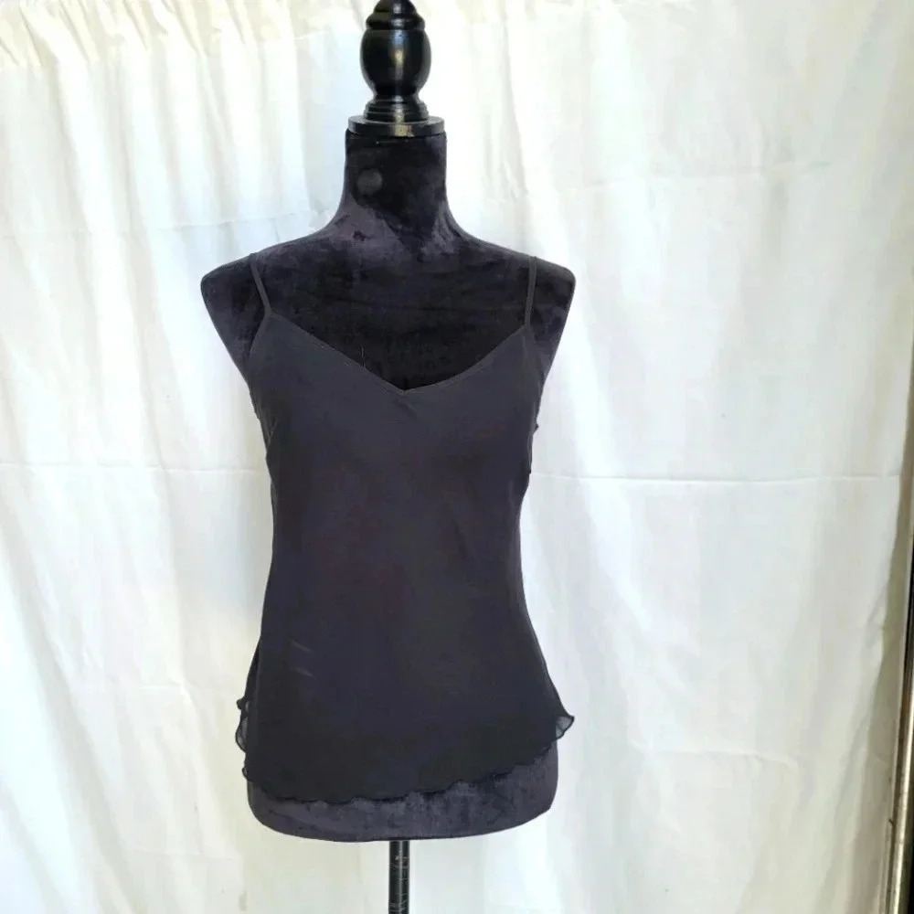 Bay Studio Career Womens Tank Top Sleeveless Layred Semi Sheer Black Petite M